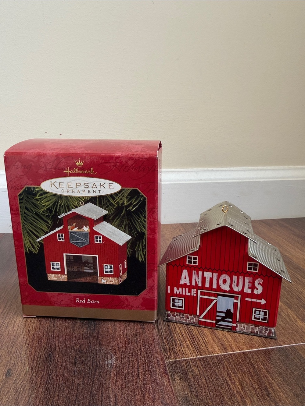 Hallmark Red Pressed Tin Antiques Barn 1999 Christmas Ornament New